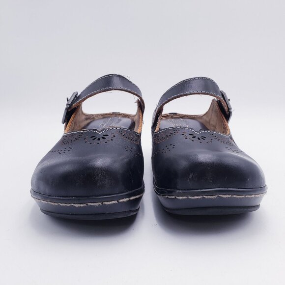 L'Artiste by Spring Step Aneria Black Leather Buckled Clogs Slip On Open Back 38 - Picture 2 of 10